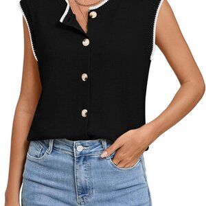 Chic Large Women's Sleeveless Sweater Vest - Button Down & Color Block Design